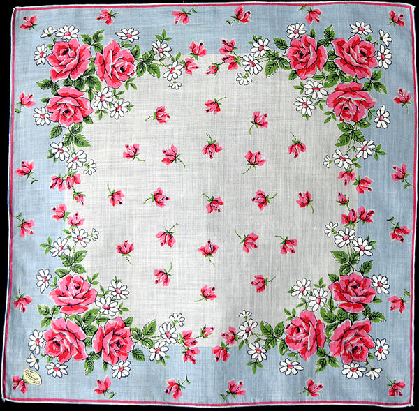 Burmel Original Pink Roses Vintage Handkerchief New Old Stock