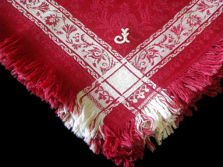 Lovely Antique French Damask Linen Napkins Set of 6 Red Monogram GR