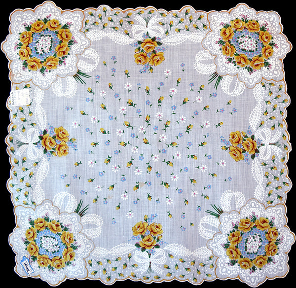 Lacey Bouquets Vintage Burmel Handkerchief of the Month New Old Stock