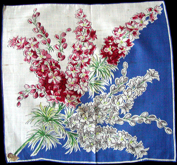 July Flower of the Month Larkspur Vintage Handkerchief, Kimball