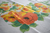 American Beauty Roses w Bees Vintage Linen Tablecloth 50x50