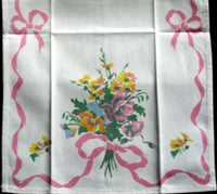 Bows & Pansies Vintage Tea Towel, Pink
