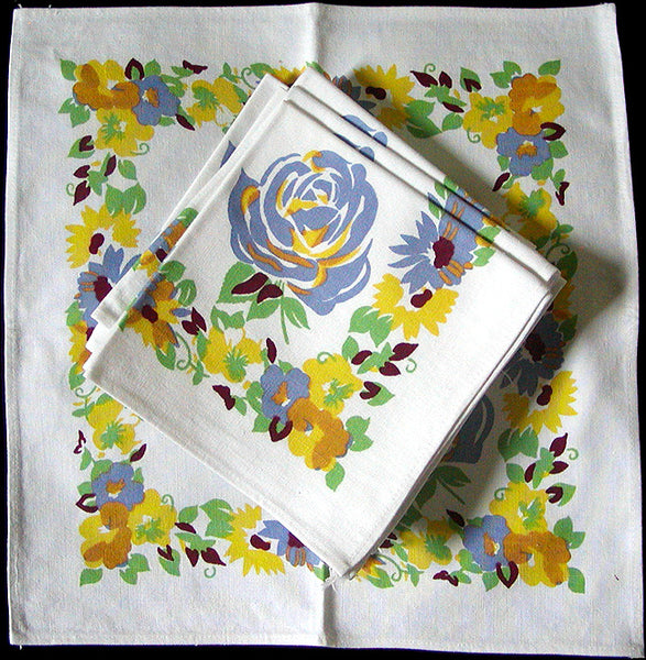 Floral and Periwinkle Rose Vintage Napkins, Set of 8