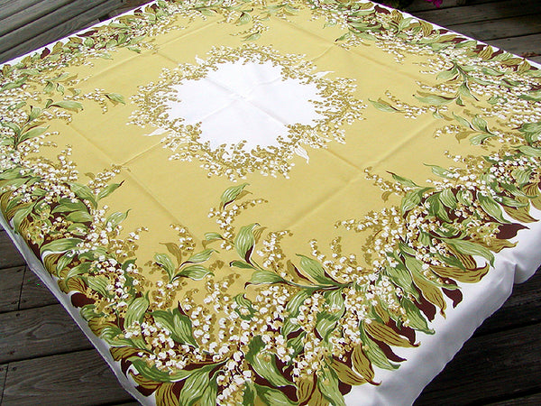 CHP Lily of the Valley Vintage Tablecloth California Hand Prints 47x53