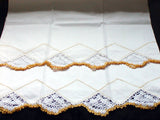 PR Yellow and White Crochet Lace Drawnwork Vintage Pillowcases, Tubing