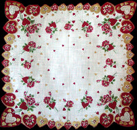 Gilded Valentine Hearts Vintage Handkerchief New Old Stock