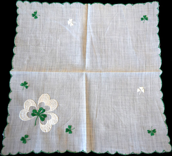 Green & White Shamrocks St Patrick's Day Vintage Handkerchief