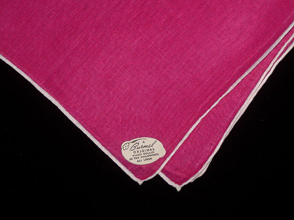 Burmel Hand Rolled Vintage Irish Linen Handkerchief, Magenta