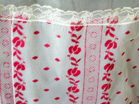 Sheer White Vintage Nylon Apron w Red Flocking & Lace