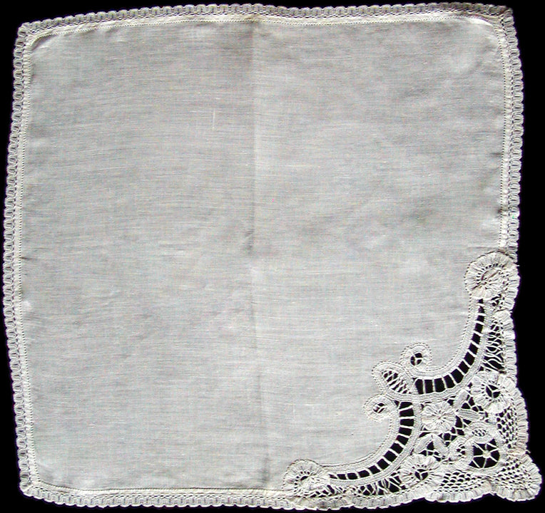 CTM Handmade Linen Handkerchief - Bobbin Lace Edging, 9x9 Inches, Bridal Or Keepsake Use