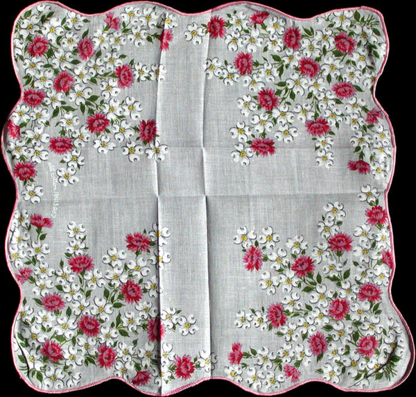 Dogwood and Pink Floral Vintage Floral Handkerchief