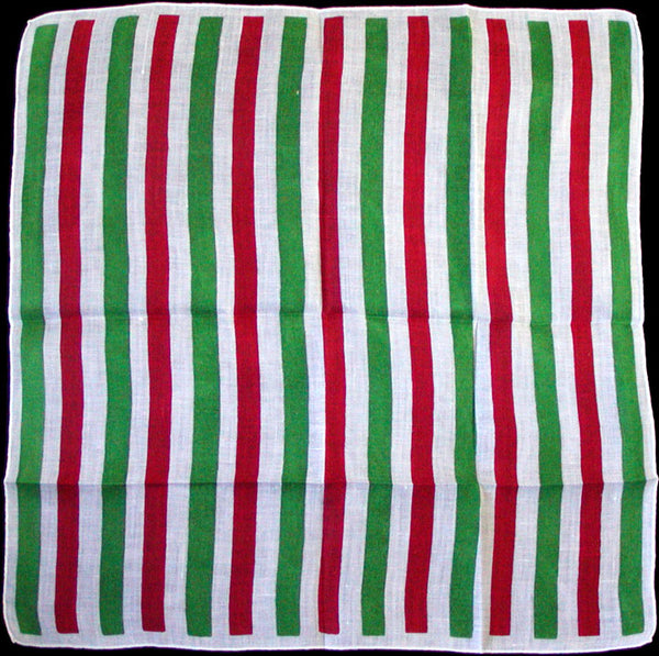 Abstract Red Green & White Stripe Vintage Irish Linen Handkerchief
