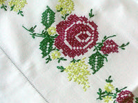 PR Red Rose Cross Stitch Vintage Pillowcases
