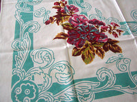 Tropical Floral & Scrolls Vintage Tablecloth 48x49