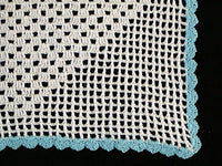 Light Blue & White Square Vintage Crochet Lace Doily 13x13