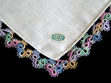 Variegated Pastel Tatting Vintage Irish Linen Handkerchief