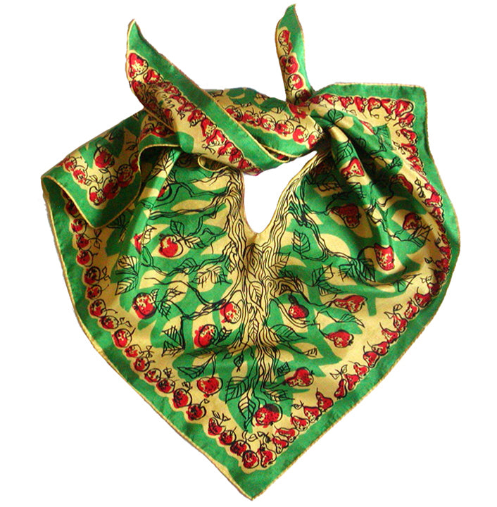 c1950 Vintage Vera Neumann Wingtip Silk Scarf Red Fruit Tree