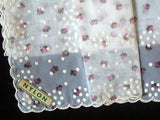 Rosebuds & Dots Sheer White Vintage Nylon Handkerchief