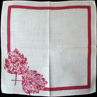 Red Leaves Vintage Linen Napkins Set of 3
