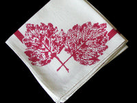 Red Leaves Vintage Linen Napkins Set of 3