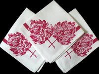 Red Leaves Vintage Linen Napkins Set of 3