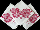 Red Leaves Vintage Linen Napkins Set of 3