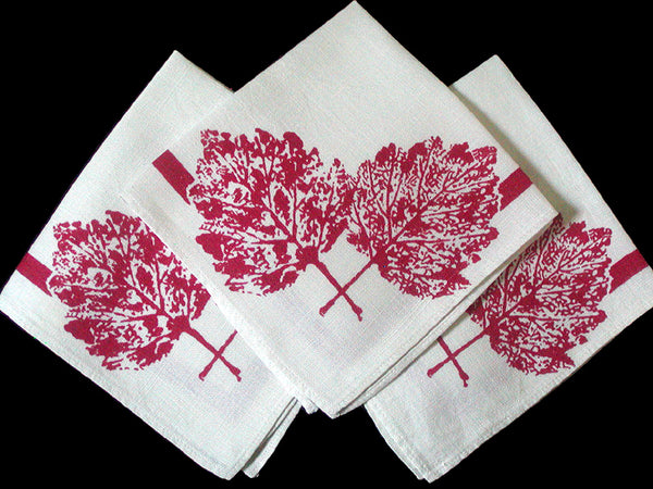 Red Leaves Vintage Linen Napkins Set of 3