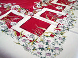 Geometric Border of Daisies Vintage Tablecloth 53x60
