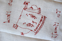 Anthropomorphic Antique Redwork Homespun Guest Towel