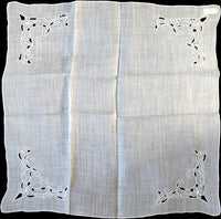 Art Nouveau Cutwork White Linen Vintage Handkerchief Madeira