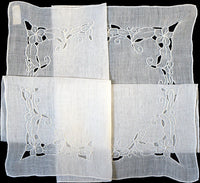 Art Nouveau Cutwork White Linen Vintage Handkerchief Madeira