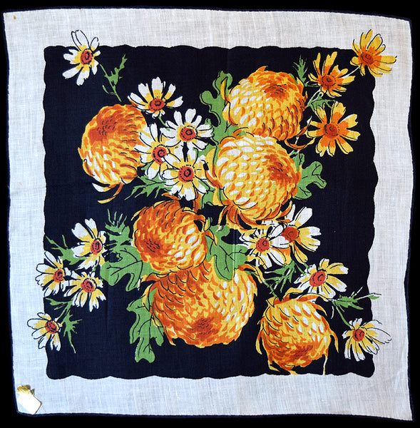 Chrysanthemum Flower Of The Month Vintage Handkerchief NOS Kimball