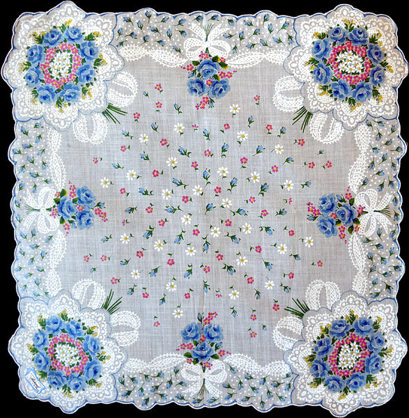 Lacy Bouquets Vintage Burmel Handkerchief of the Month New Old Stock