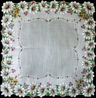 Scalloped White Daisies Vintage Handkerchief New Old Stock