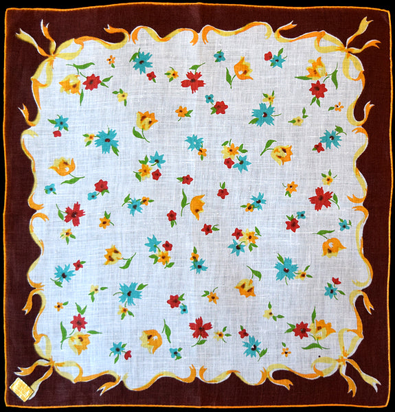 Swanky Floral Vintage Linen Handkerchief Kimball New Old Stock