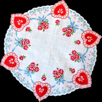 Round Vintage Valentine Handkerchief Burmel New Old Stock