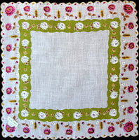Chrysanthemum Borders Vintage Handkerchief New Old Stock