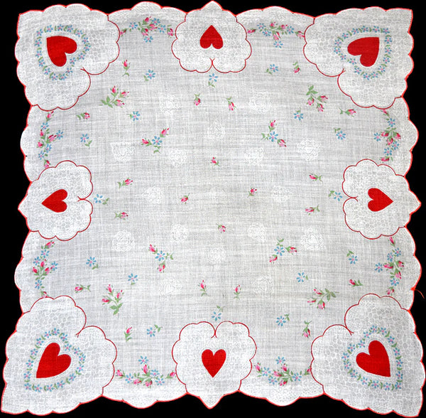 Lacy Valentine Hearts & Flowers Vintage Handkerchief