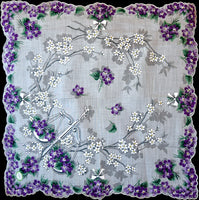 Scales of Justice Violets Vintage Handkerchief Carol Stanley New Old Stock