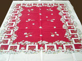 Geometric Border of Daisies Vintage Tablecloth 53x60