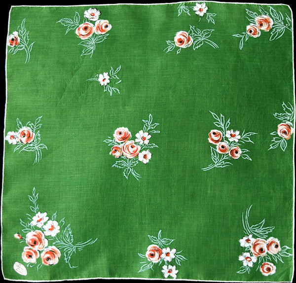 Green Burmel Original All Linen Vintage Handkerchief New Old Stock