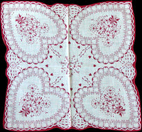 Hearts Daisies Tussie-Mussies Vintage Valentine Handkerchief