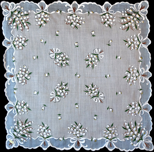Bow-Tied Bunches Lily Of The Valley Vintage Handkerchief NOS