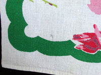 Green Border Pink Roses Vintage Startex Kitchen Towels, Pair