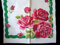 Green Border Pink Roses Vintage Startex Kitchen Towels, Pair