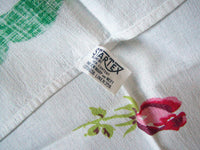 Green Border Pink Roses Vintage Startex Kitchen Towels, Pair