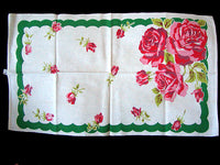 Green Border Pink Roses Vintage Startex Kitchen Towels, Pair
