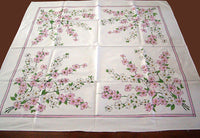 Pink White Dogwood Vintage Tablecloth 47x48