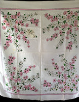 Pink White Dogwood Vintage Tablecloth 47x48