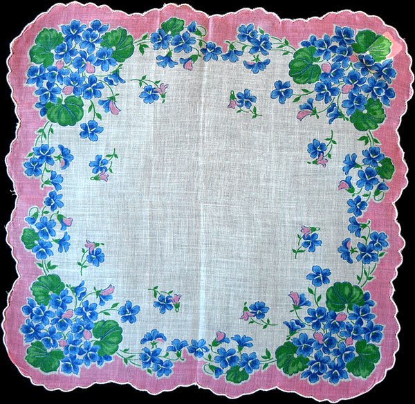 Blue Violets Vintage Handkerchief New Old Stock JJ Newberry
